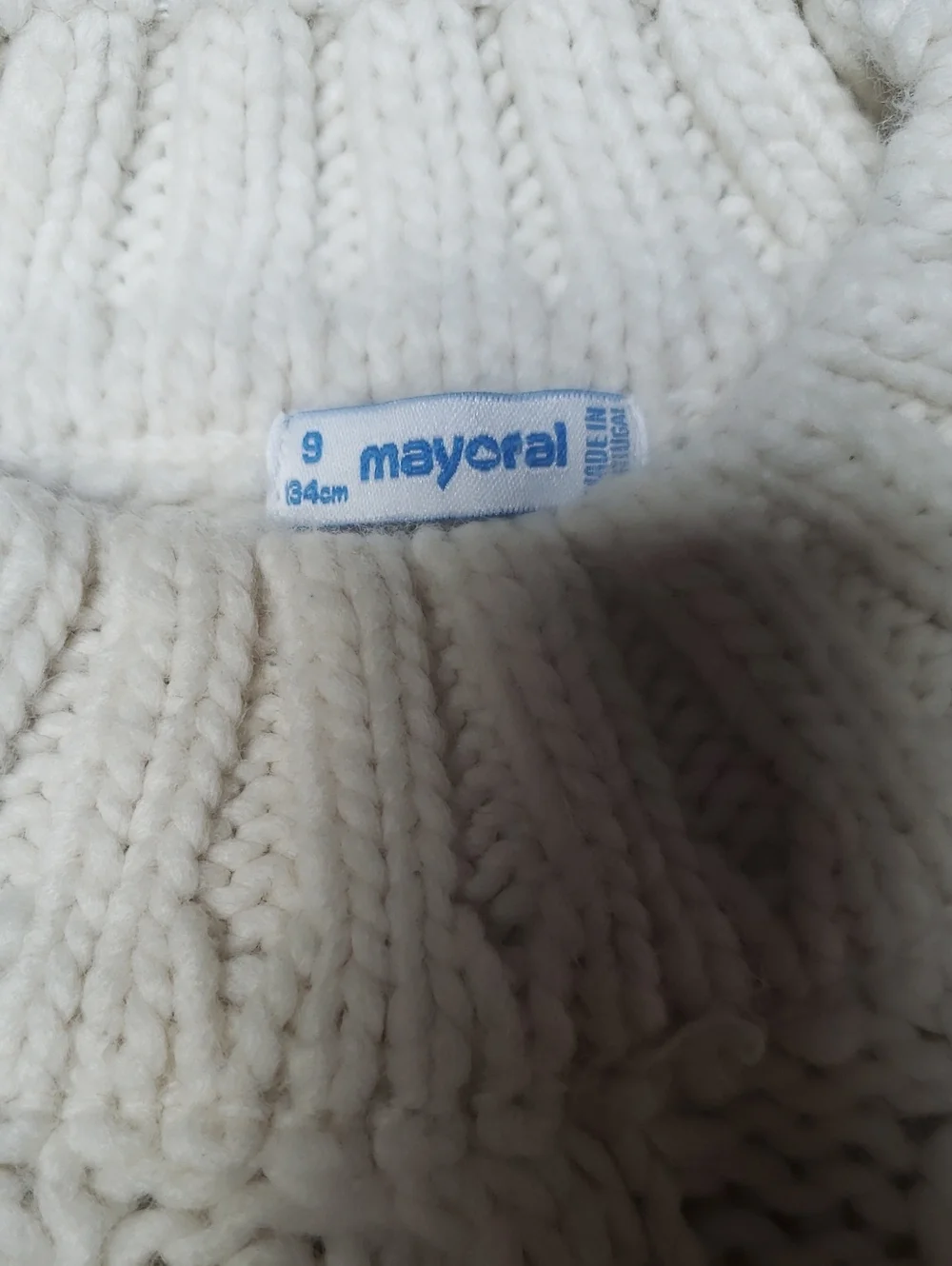 Mayoral Cream Cable-Knit Tassel Crewneck Sweater